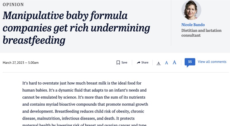 Nicole Bando - The Age Article - Melbourne Dietitian and Lactation Consultant Opinion Piece